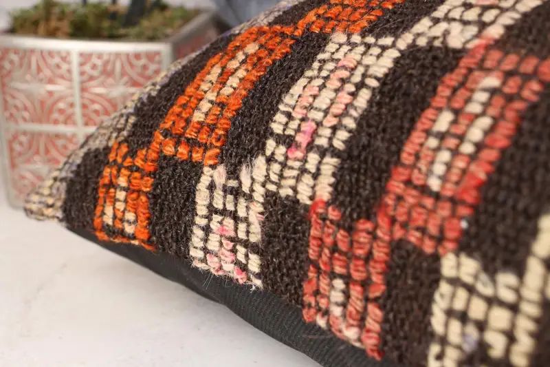 Kilim Cushion Sham, Throw Kilim Pillow, Handmade Kilim Cushion, Toss Pillow, Pillow, 16x24 Brown Cushion Case, Aesthetic Pillow Cover - 7