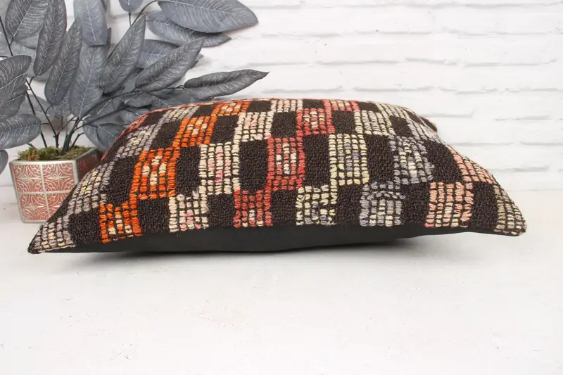 Kilim Cushion Sham, Throw Kilim Pillow, Handmade Kilim Cushion, Toss Pillow, Pillow, 16x24 Brown Cushion Case, Aesthetic Pillow Cover - 5