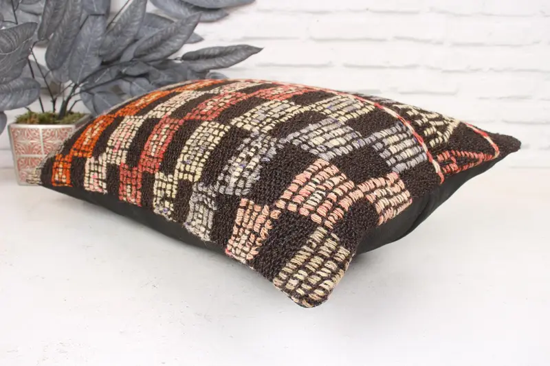 Kilim Cushion Sham, Throw Kilim Pillow, Handmade Kilim Cushion, Toss Pillow, Pillow, 16x24 Brown Cushion Case, Aesthetic Pillow Cover - 6
