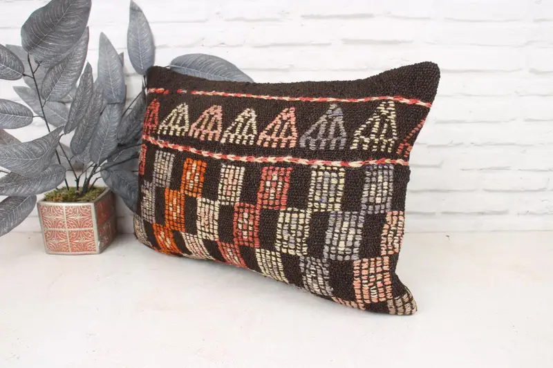 Kilim Cushion Sham, Throw Kilim Pillow, Handmade Kilim Cushion, Toss Pillow, Pillow, 16x24 Brown Cushion Case, Aesthetic Pillow Cover - 4