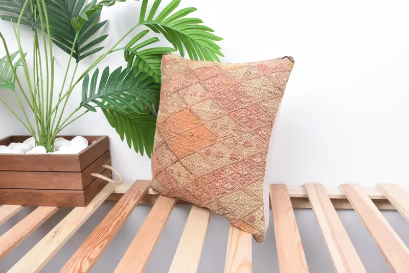 Handwoven Pillow Cover Cushion Cover, Pillow for Couch, Gift Pillow, Home Decor Pillow, Cushion, 14x14 Red Cushion Case, Natural Pillow Cover - 5