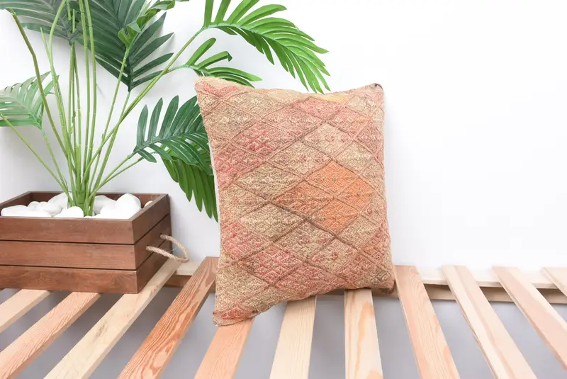 Handwoven Pillow Cover Cushion Cover, Pillow for Couch, Gift Pillow, Home Decor Pillow, Cushion, 14x14 Red Cushion Case, Natural Pillow Cover - 4
