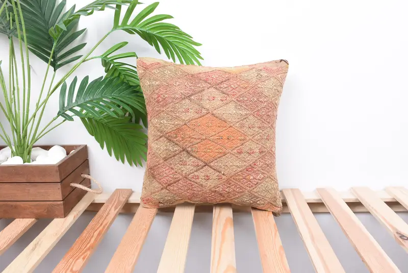 Handwoven Pillow Cover Cushion Cover, Pillow for Couch, Gift Pillow, Home Decor Pillow, Cushion, 14x14 Red Cushion Case, Natural Pillow Cover - 1