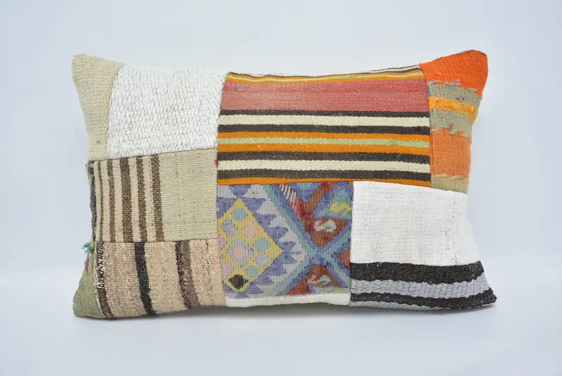 Antique Pillows, Pillow Case, 16x24 White Pillow, Home Decor Pillow, Ikat Pillow Sham, Ethnical Kilim Rug Pillow, Art Deco Pillow - 1