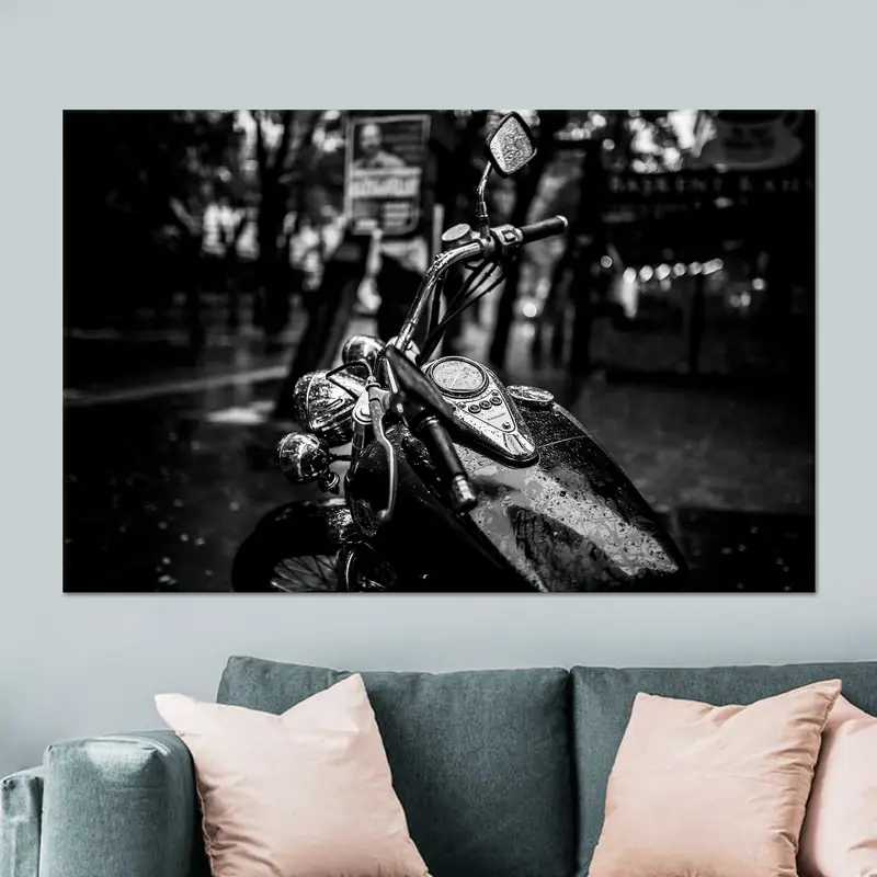 Schwarze Leinwand „Rainy Day“: Elegante Männerhöhlen-Bürodekoration