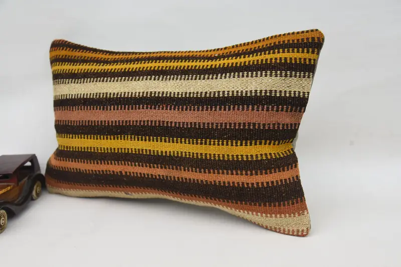 Pillow for Sofa, Vintage Kilim Pillow, Cushion Case, 12x20 Brown Pillow Cover, Personalized Gift Pillow Cushion, Boho Pillow Sham Cover - 3