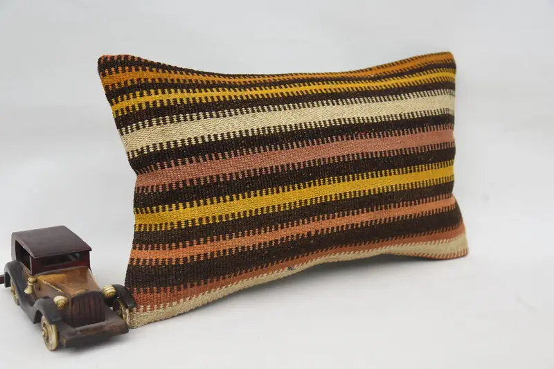 Pillow for Sofa, Vintage Kilim Pillow, Cushion Case, 12x20 Brown Pillow Cover, Personalized Gift Pillow Cushion, Boho Pillow Sham Cover - 2