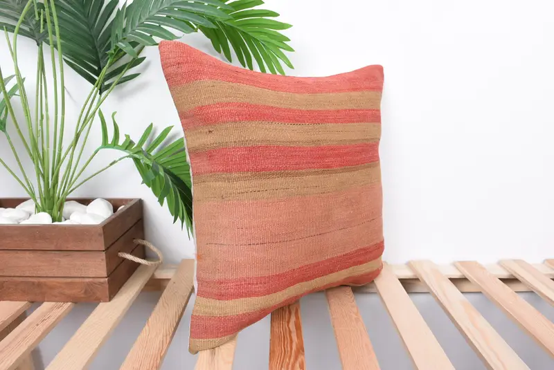 Cushion Cover, Pillow for Sofa, Gift Pillow, Bench Pillow Sham, 16x16 Pink Pillow Sham, Kilim Cushion Sham, Morroccon Kilim Cushion Pillow Cover - 4