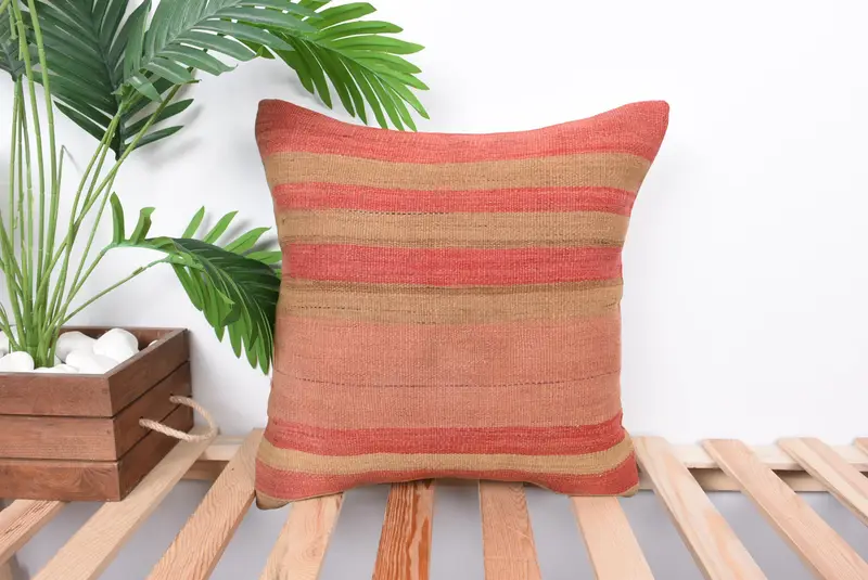 Cushion Cover, Pillow for Sofa, Gift Pillow, Bench Pillow Sham, 16x16 Pink Pillow Sham, Kilim Cushion Sham, Morroccon Kilim Cushion Pillow Cover - 1