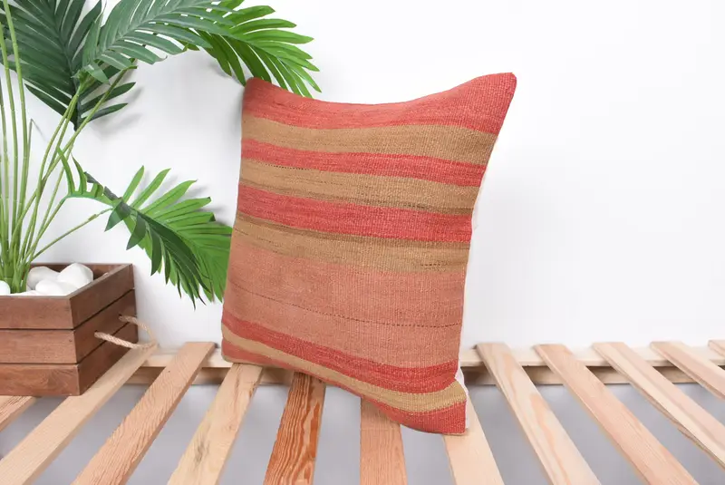 Cushion Cover, Pillow for Sofa, Gift Pillow, Bench Pillow Sham, 16x16 Pink Pillow Sham, Kilim Cushion Sham, Morroccon Kilim Cushion Pillow Cover - 5