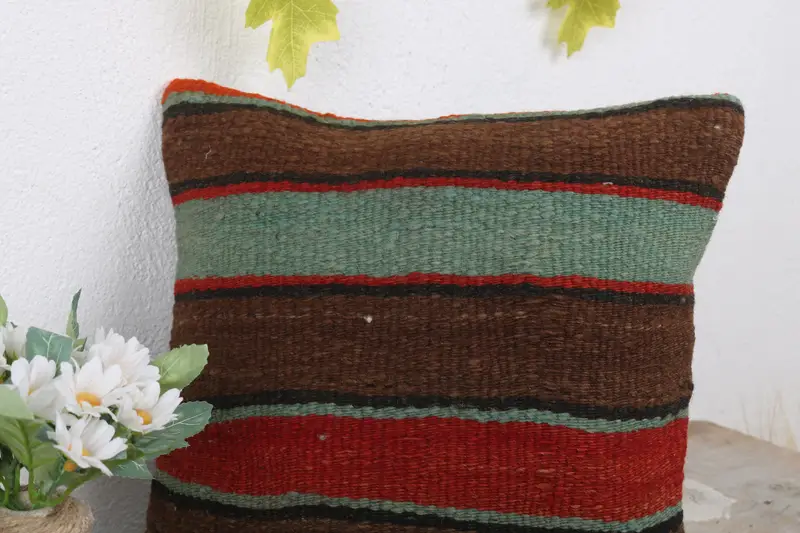 Home Decor Pillow, Authentic Cushion, Vintage Kilim Throw Pillow, Pastel Pillow Case, 12x12 Brown Cushion, Cushion Cover, Kilim Pillow - 5