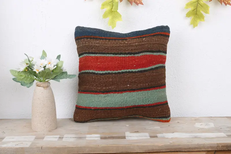 Home Decor Pillow, Authentic Cushion, Vintage Kilim Throw Pillow, Pastel Pillow Case, 12x12 Brown Cushion, Cushion Cover, Kilim Pillow - 2