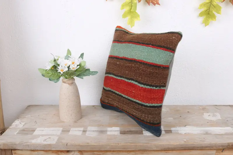 Home Decor Pillow, Authentic Cushion, Vintage Kilim Throw Pillow, Pastel Pillow Case, 12x12 Brown Cushion, Cushion Cover, Kilim Pillow - 4