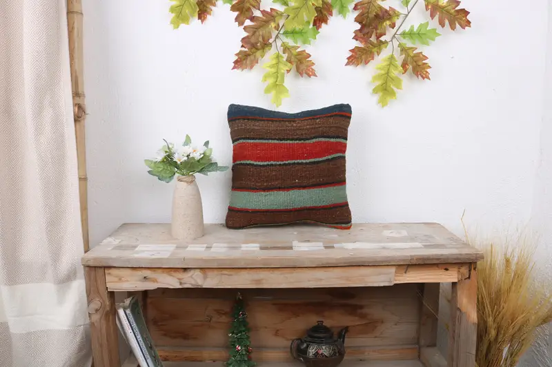 Home Decor Pillow, Authentic Cushion, Vintage Kilim Throw Pillow, Pastel Pillow Case, 12x12 Brown Cushion, Cushion Cover, Kilim Pillow - 1
