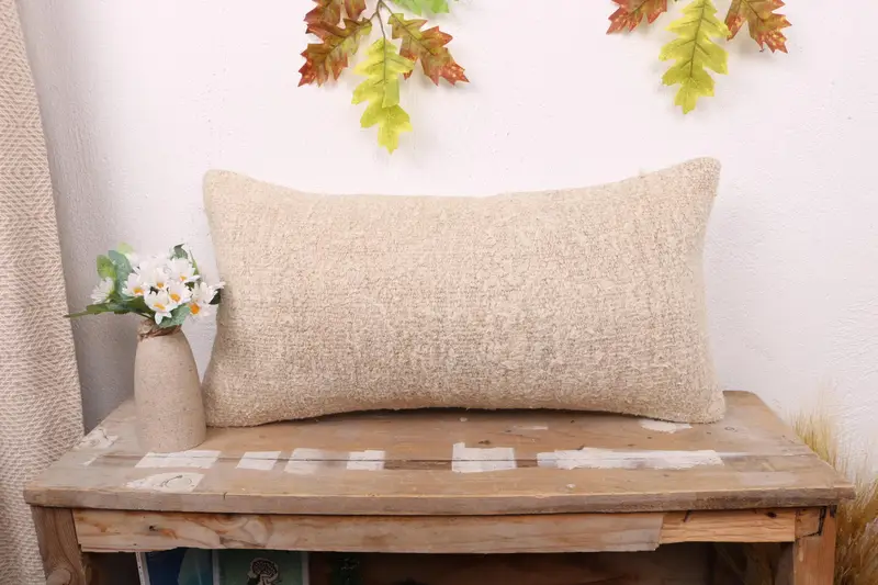 Kilim Cushion Sham, Pillow Case, 12x24 Beige Cushion Case, Pillow for Sofa, Rustic Pillow Sham, Handwoven Pillow, Handmade Kilim Cushion - 1