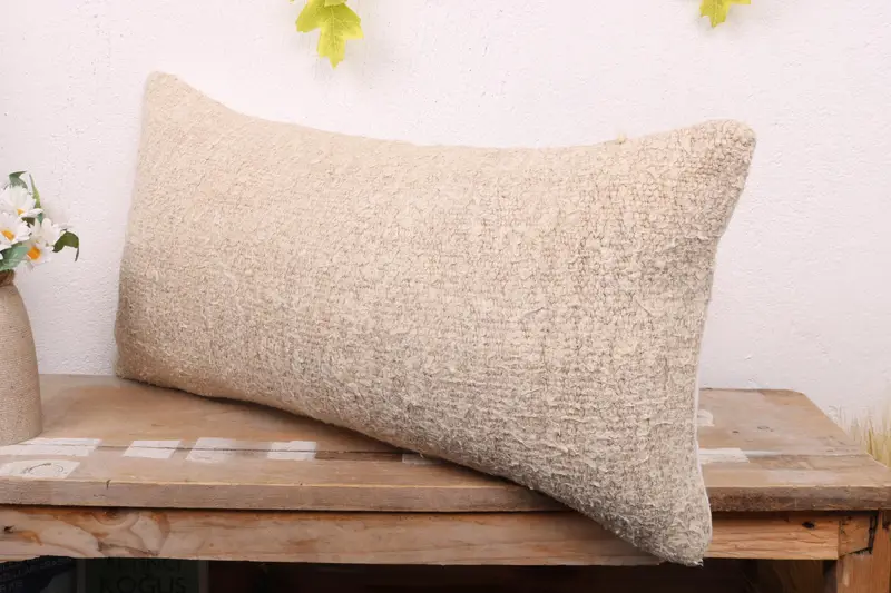 Kilim Cushion Sham, Pillow Case, 12x24 Beige Cushion Case, Pillow for Sofa, Rustic Pillow Sham, Handwoven Pillow, Handmade Kilim Cushion - 4