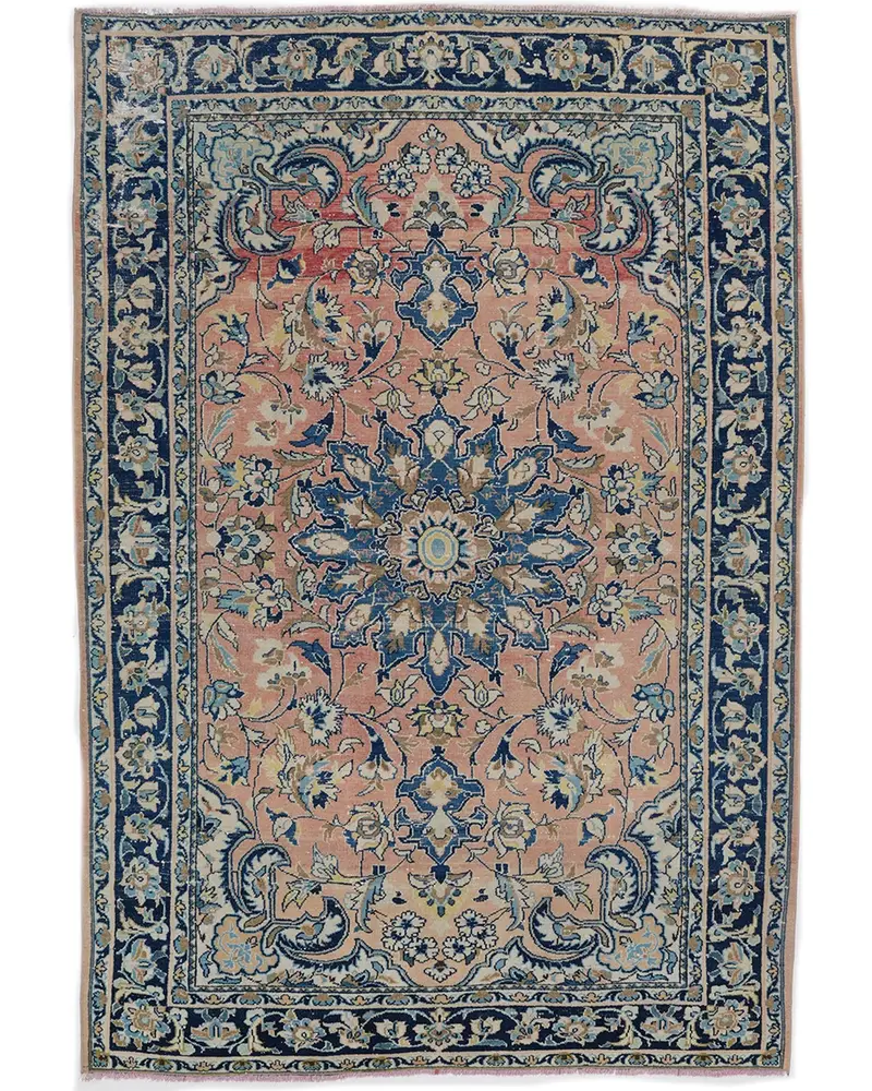 Alfombra Azul y Rosa, 1,8x2,1m Diseño Floral Geométrico