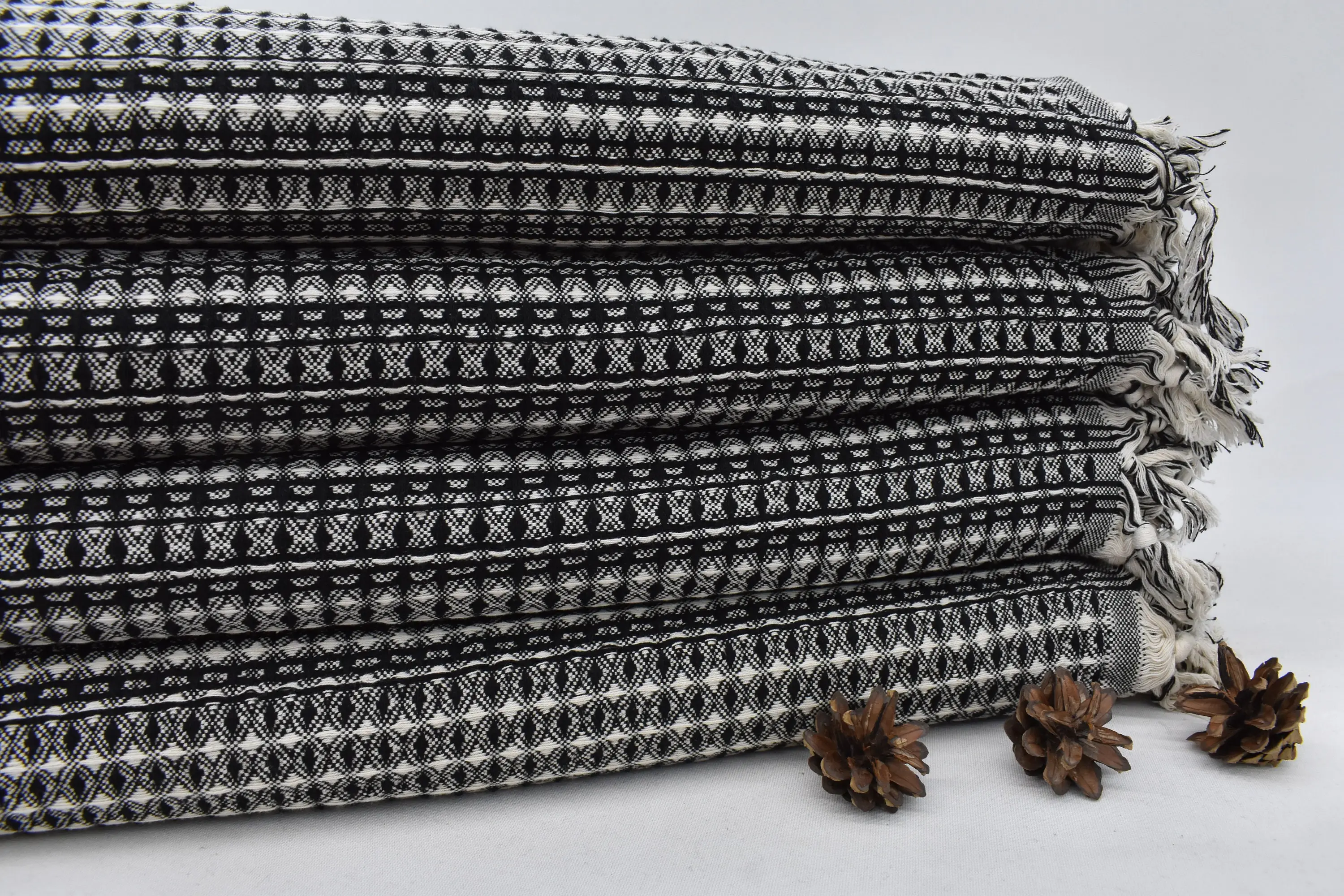 Monogram Black Striped Throw Blanket, 95x71 Inches, Organic Cotton - 1