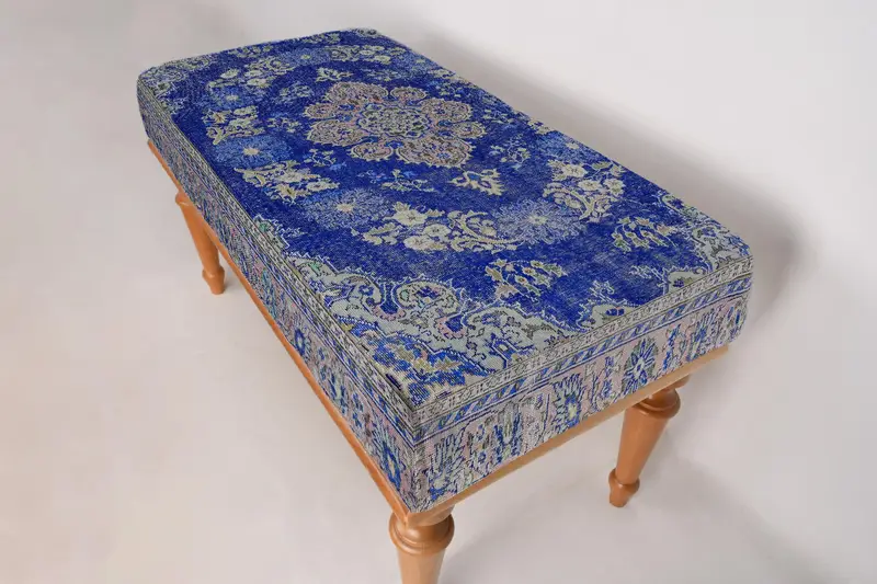 Modüler Kilim Esintili Osmanlı, Mavi & Kahverengi Yün Karışımlı Koltuk Takımı