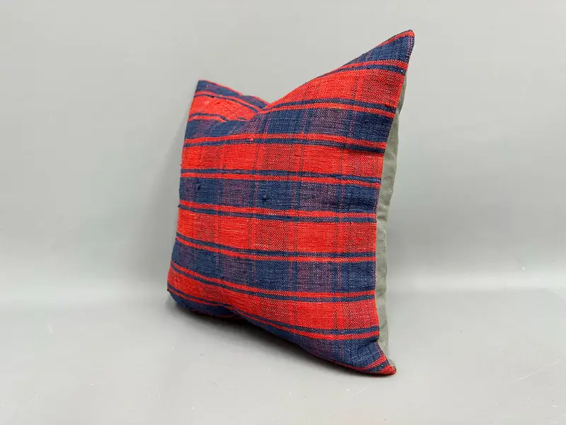 Handmade Pillow Cover, Ethnic Throw Pillow, Muted Pillow Sham, 18x18 Red Pillow, Pillow, Kilim Pillow, Turkish Kilim Pillow, Boho Pillow - 3