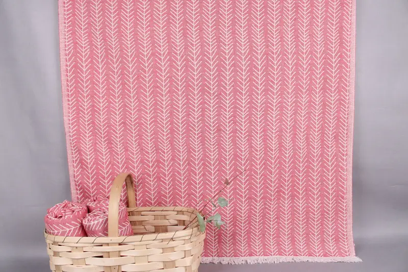 Monogrammed Beach Towel Red-Cream Floral Pattern, 36x71 Inches