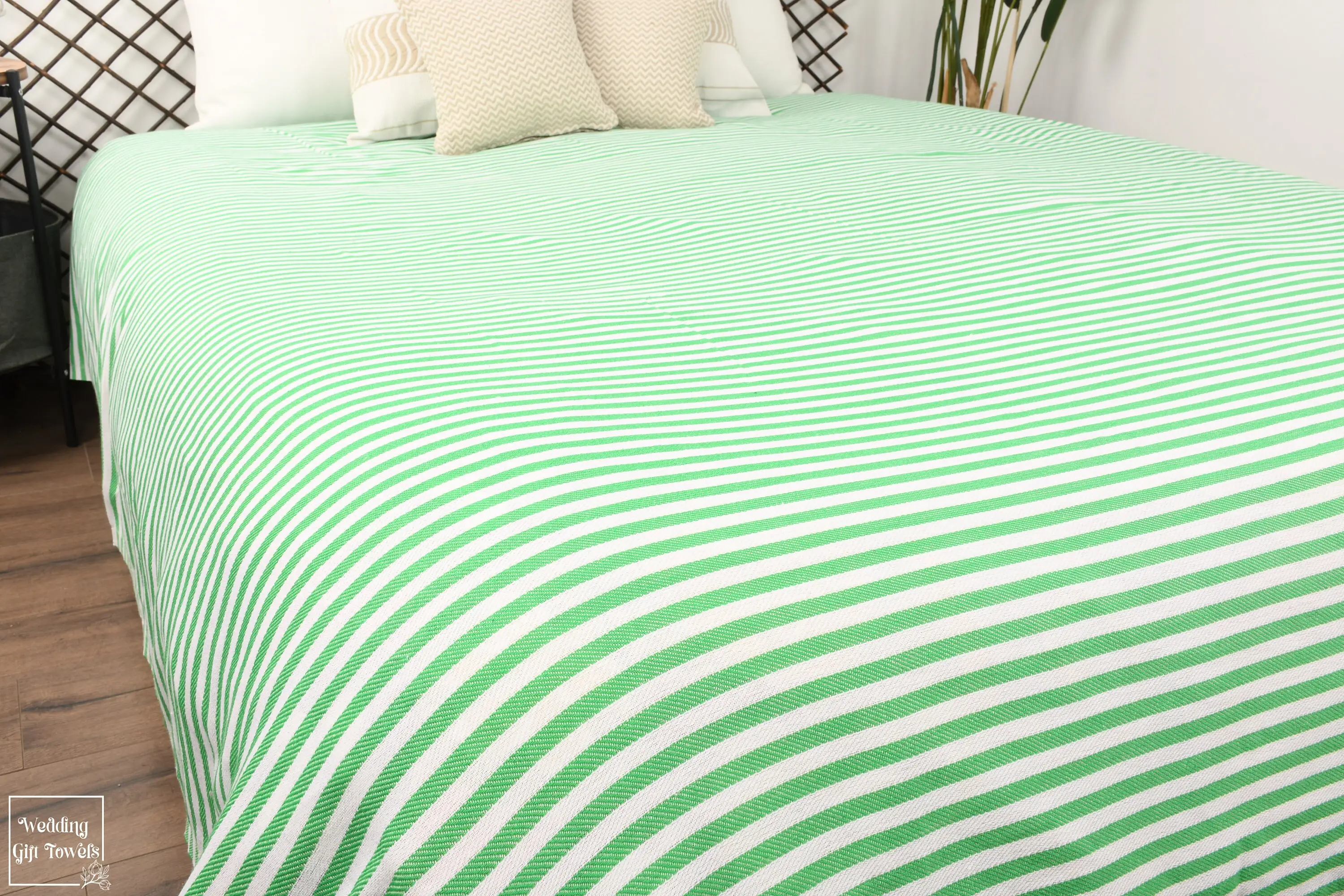 Striped Turkish Cotton Blanket Beige, 75x103 Inches - 1