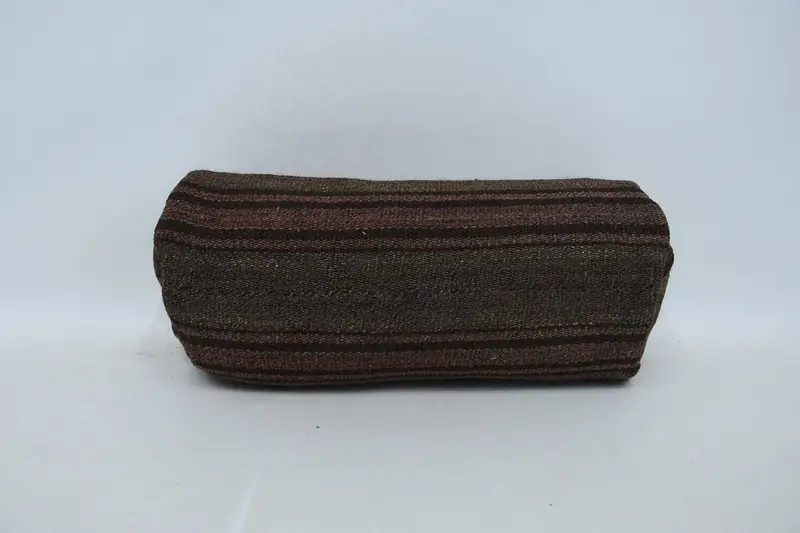 El Yapımı İşlemeli Kahverengi & Bej Kırlent, Vintage Kırlent