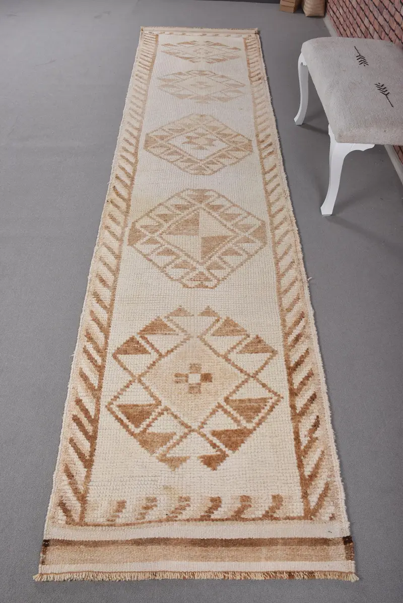 Zarif Bej Halı, 2,8x12,2 ft Soyut Tasarım