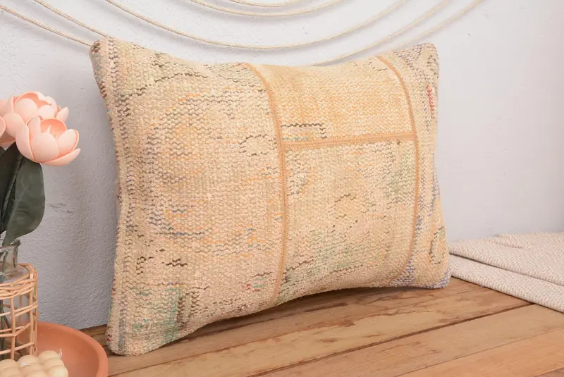 Beige & Bronze Patchwork-Wurfkissen, 16x24 handgemachtes Leinenkissen