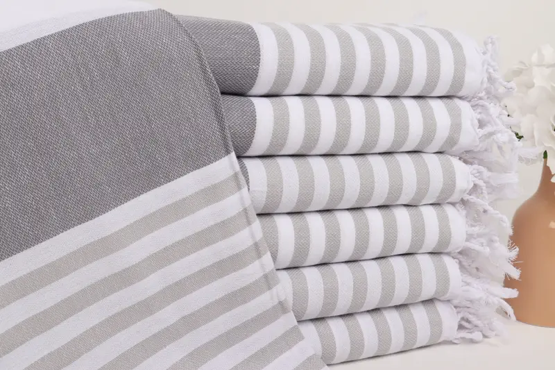 Özel Koyu Gri-Gri Havlu Çizgili Düğün Hediyesi, 40x71 İnç