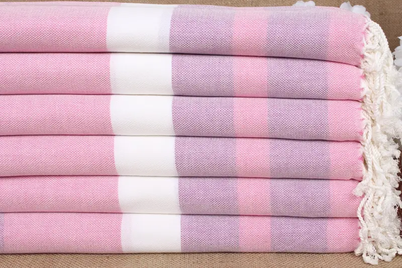 パーソナライズされたピンクパープルストライプトルコタオルビーチブランケット、40x71インチ