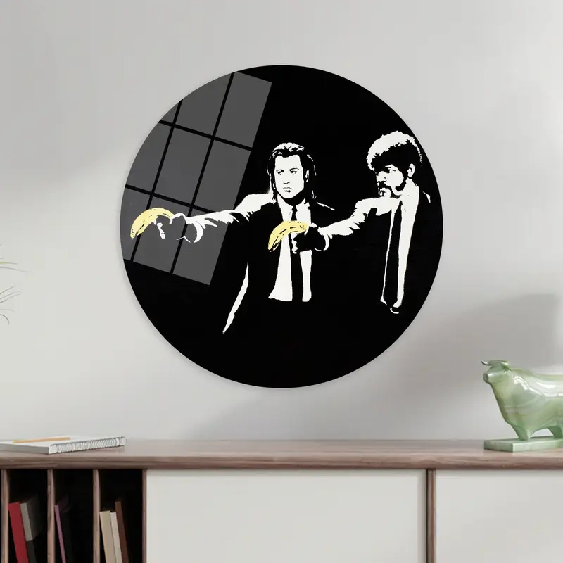 本物のバンクシー パルプ フィクション キャンバス プリント - 象徴的なバナナ ガン アート