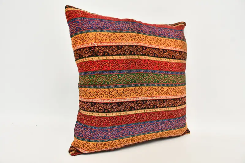 Kilim Cushion Sham, Retro Cushion, Ethnical Kilim Rug Pillow, 20x20 Rainbow Pillow Sham, Wool Kilim Pillow Pillow Cover, Gift Pillow, Pillow - 4
