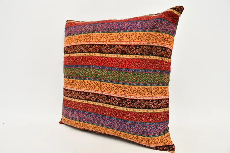 Kilim Cushion Sham, Retro Cushion, Ethnical Kilim Rug Pillow, 20x20 Rainbow Pillow Sham, Wool Kilim Pillow Pillow Cover, Gift Pillow, Pillow - 3