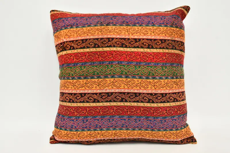 Kilim Cushion Sham, Retro Cushion, Ethnical Kilim Rug Pillow, 20x20 Rainbow Pillow Sham, Wool Kilim Pillow Pillow Cover, Gift Pillow, Pillow - 1