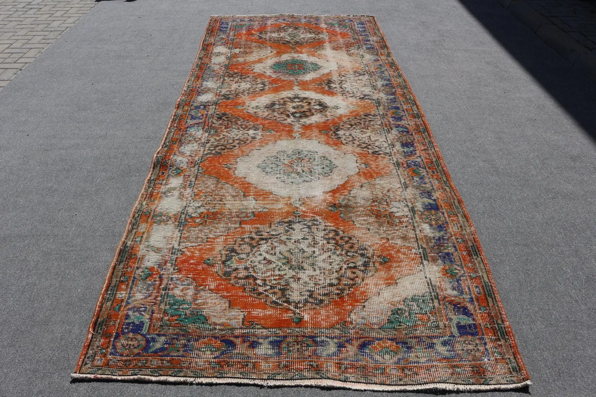 4.8x11.5 ft Halı, Vintage Türk Halısı, Turuncu Oryantal Yün Halı - 1