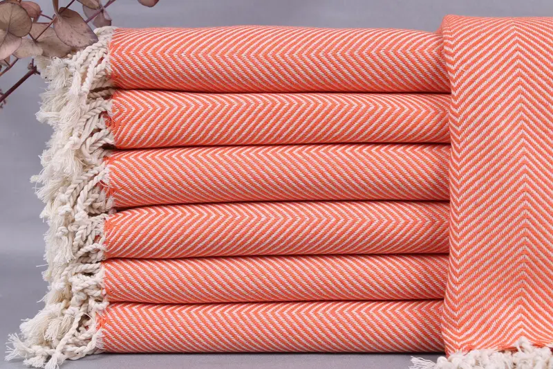 Turkish Towel Organic Cotton, Beige Chevron, 40x71 Inches