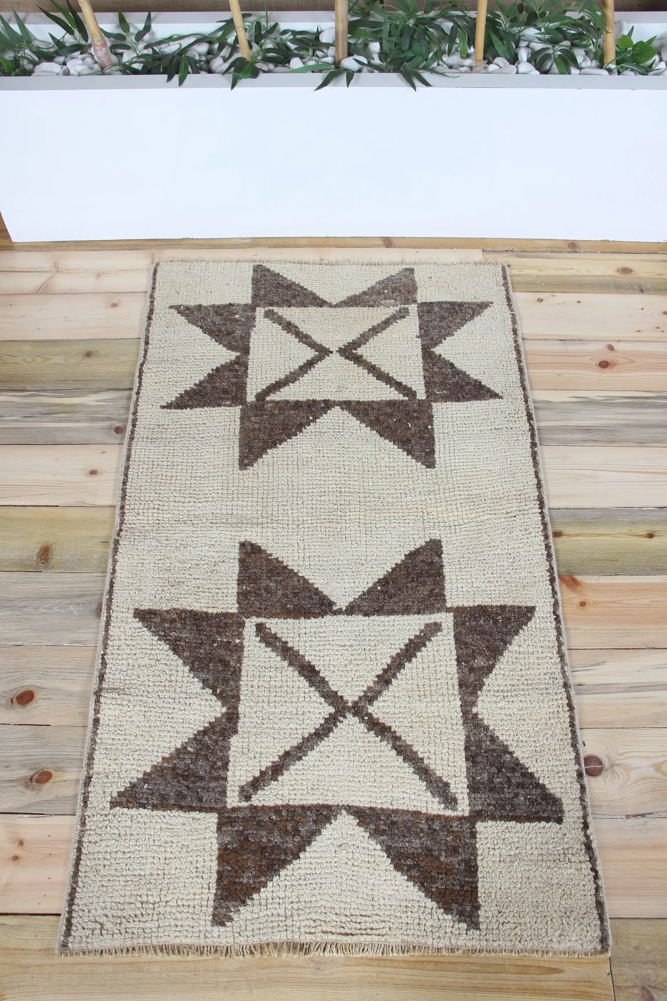 2.6x4.7 ft Rug, Vintage Turkish Rug, Herki Beige Geometric Rug - 1