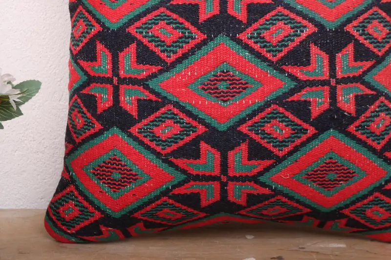 Designer Throw Pillow Case, 16x16 Red Cushion Case, Pet Pillow, Turkish Pillow, Pillow, Vintage Kilim Pillow, Kilim Cushion Sham - 3
