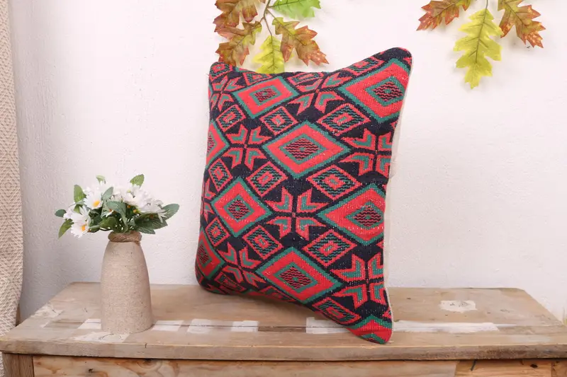 Designer Throw Pillow Case, 16x16 Red Cushion Case, Pet Pillow, Turkish Pillow, Pillow, Vintage Kilim Pillow, Kilim Cushion Sham - 4