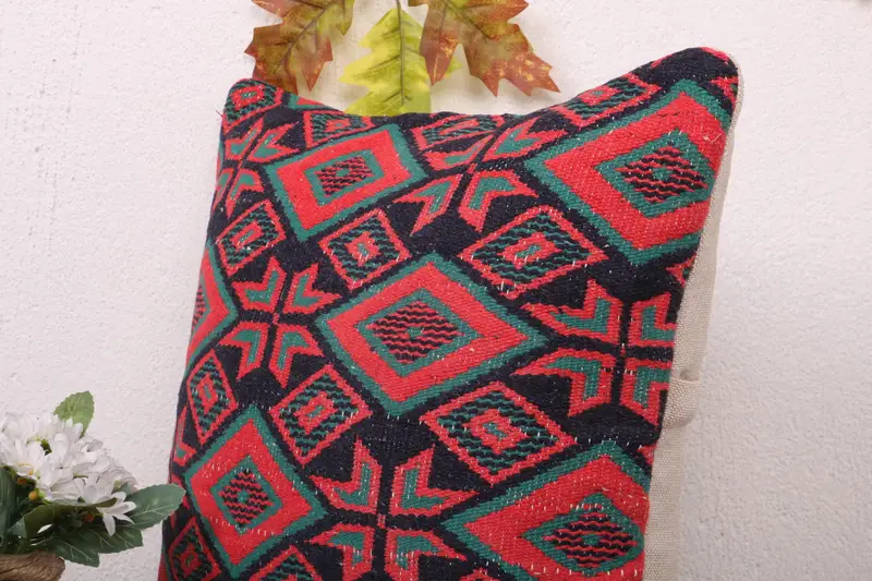 Designer Throw Pillow Case, 16x16 Red Cushion Case, Pet Pillow, Turkish Pillow, Pillow, Vintage Kilim Pillow, Kilim Cushion Sham - 5