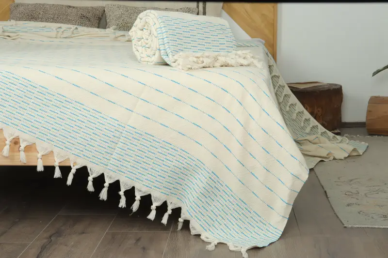 Turkish Bedcover, Throw Blanket Couch, Housewarming Gift, 98x92 Cotton Striped Design Towel, Bachelorette Gifts, Halloween Blanket, Bridesmaid Gift - 7