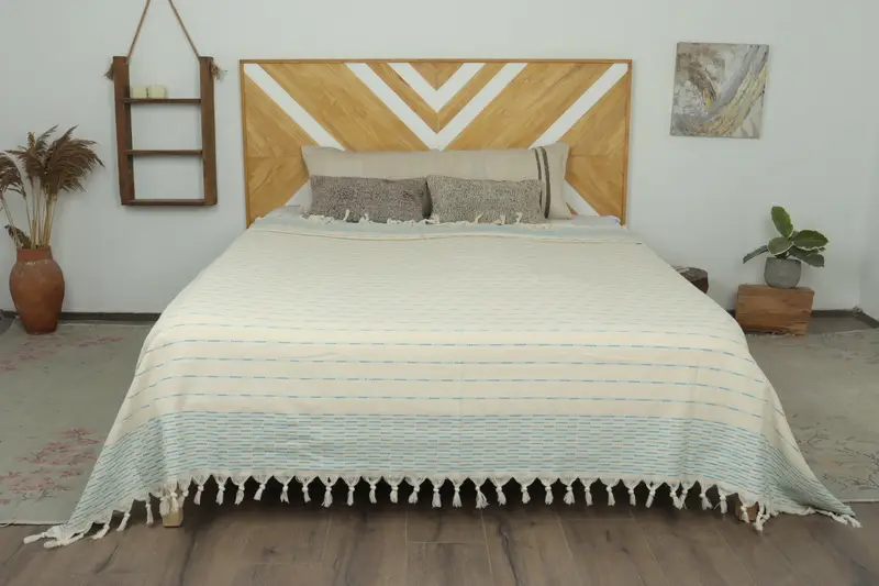Turkish Bedcover, Throw Blanket Couch, Housewarming Gift, 98x92 Cotton Striped Design Towel, Bachelorette Gifts, Halloween Blanket, Bridesmaid Gift - 1