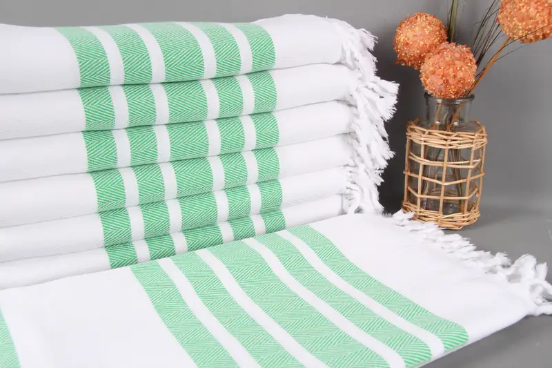Turkish Towel Light Green Chevron, Organic Cotton, 40x71 Inches