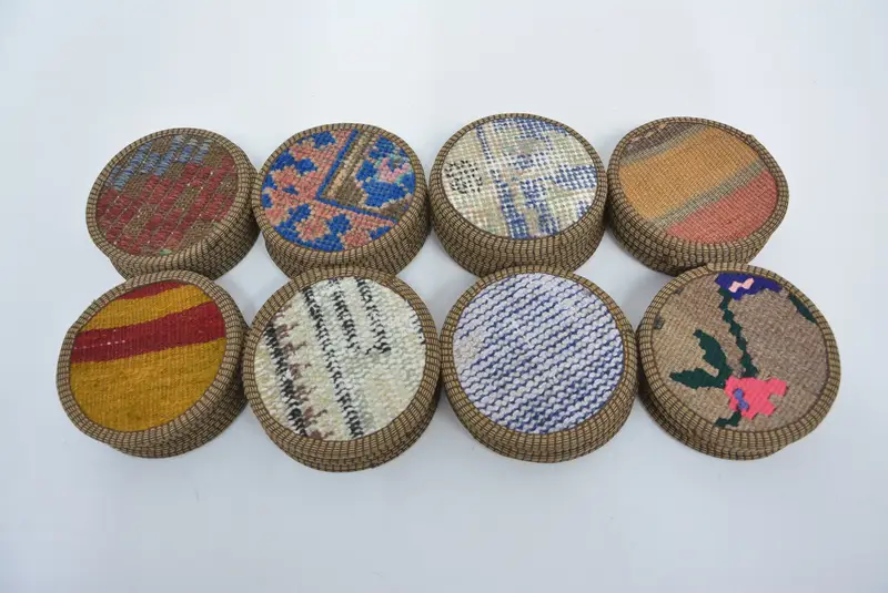 Kaymaz Deri Kumaş Altlık, Benzersiz Kilim Desenli Bardak Altlıkları