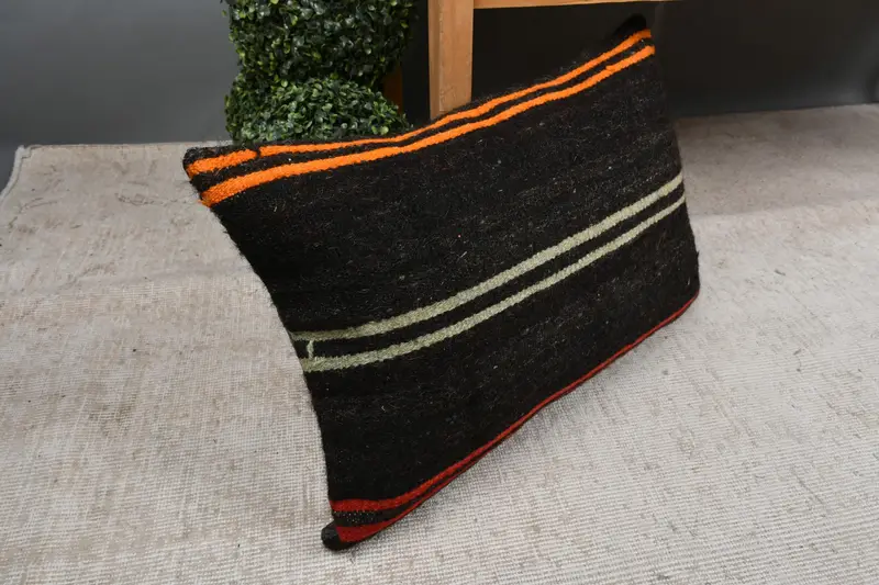 Handwoven Pillow Cover Cushion Cover, Vintage Pillow, 16x24 Brown Cushion Case, Antique Pillows, Pillow Case, Handmade Kilim Cushion - 7