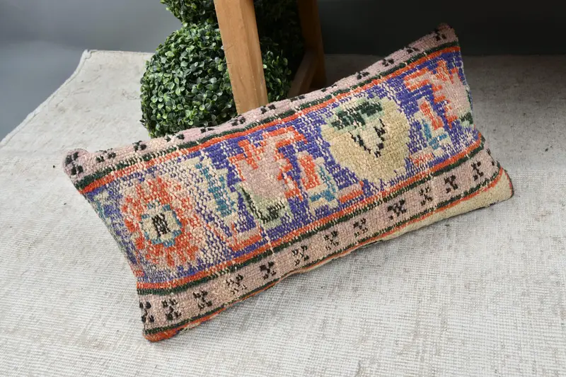 Ottoman Pillow, Kilim Cushion Sham, 12x24 Blue Pillow Cover, Vintage Pillow, Ethnic Pillow Cover, Cushion Case, Couch Pillow Sham, Antique Pillows - 7