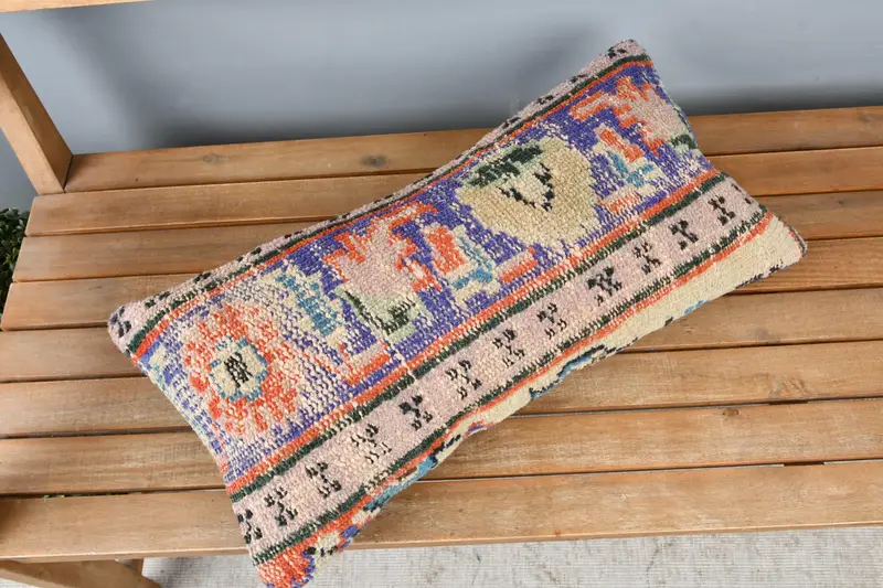 Ottoman Pillow, Kilim Cushion Sham, 12x24 Blue Pillow Cover, Vintage Pillow, Ethnic Pillow Cover, Cushion Case, Couch Pillow Sham, Antique Pillows - 2