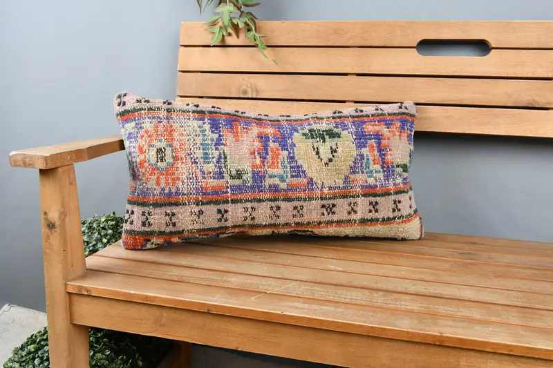 Ottoman Pillow, Kilim Cushion Sham, 12x24 Blue Pillow Cover, Vintage Pillow, Ethnic Pillow Cover, Cushion Case, Couch Pillow Sham, Antique Pillows - 1