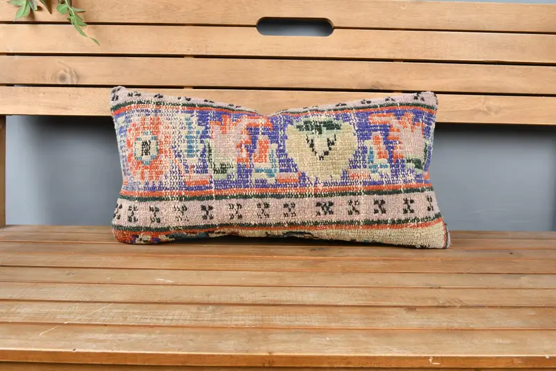 Ottoman Pillow, Kilim Cushion Sham, 12x24 Blue Pillow Cover, Vintage Pillow, Ethnic Pillow Cover, Cushion Case, Couch Pillow Sham, Antique Pillows - 6